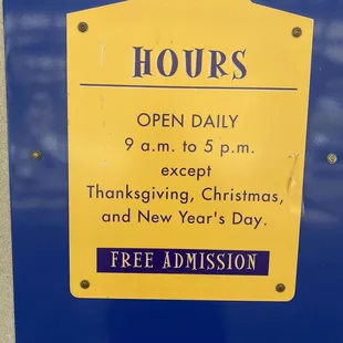 Open except for major holidays