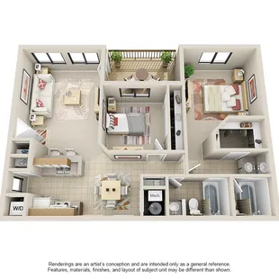 2 Bed, 2 Bath 1,000 Sq. Ft.