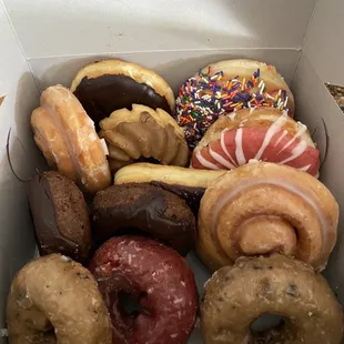 a box of assorted doughnuts