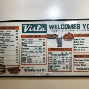 Vintage menu back in 1964