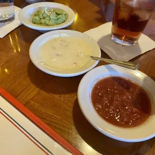 Salsa, queso and guacamole.