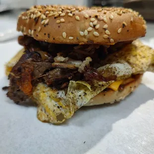 Brisket Egg and Cheese Bagel