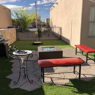 Fire pit and play area