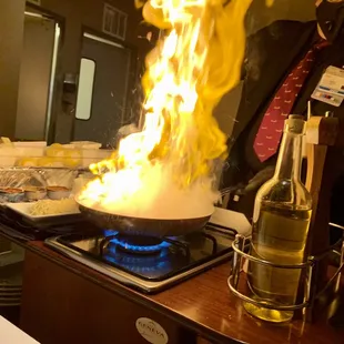 Shrimp scampi tableside