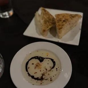 Complimentary bread with oil and balsamic vinegar