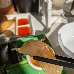 Inside the shrimp/pork/tapioca in banana leaves