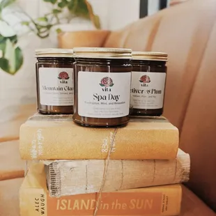 a stack of books and jams