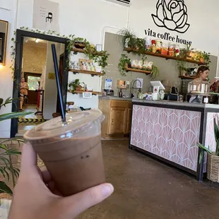 Iced mocha inside shop