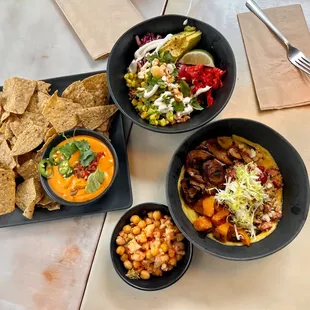 Sunflower Risotto, Cashew &quot;Queso&quot; Dip, chickpea salad