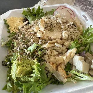 Vitality wrap with chicken as a bowl.