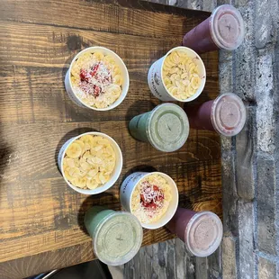 Order of tropical and nutty bowls along with tropical and matcha madness smoothies!