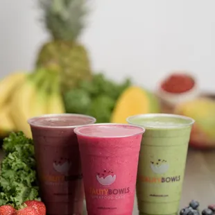a variety of smoothie drinks