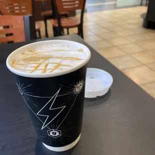 a cup of coffee on a table