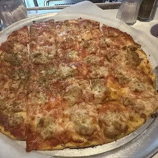 a pizza on a pan