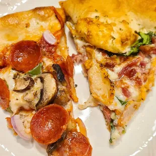 two slices of pizza on a plate