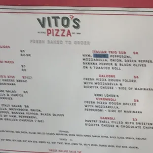 Vito's Pizza Food Truck Menu Board