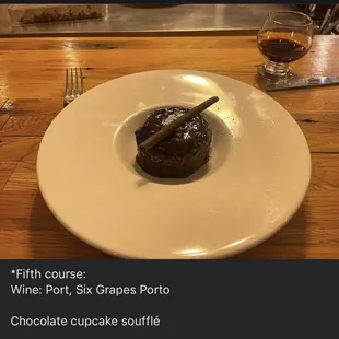 Chocolate cupcake soufflé, Six Grapes Porto