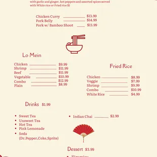 the menu for the restaurant