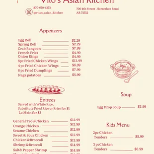 the menu for the restaurant