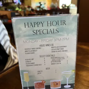 a happy hour specials menu