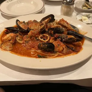 Zuppa de Pesce but I requested to make it with spicy marinara sauce making it like Cioppino
