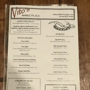 a menu on a table