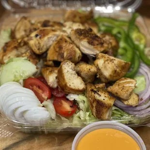 a chicken salad with dressing