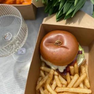 a burger and french fries