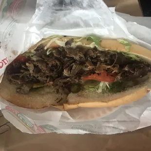Large philly steak and cheese w/mushrooms &amp; hot peppers