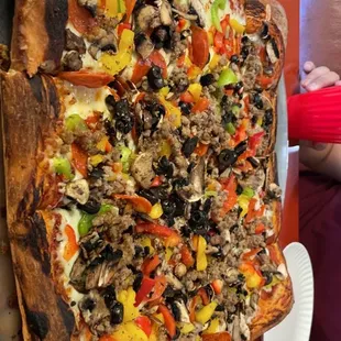 Sicilian deep dish pizza, around like $40 and can feed 4 people