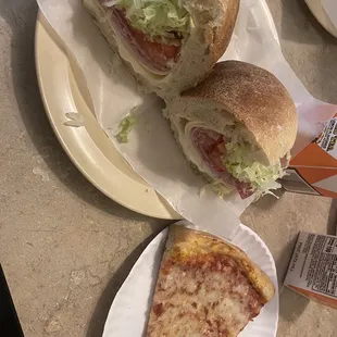 Italian sub and a slice of cheese