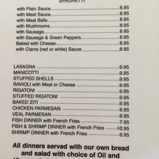 A few of the menu items
