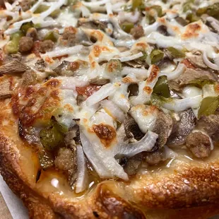 a close up of a pizza