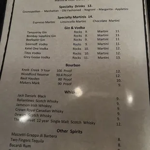 Drink menu