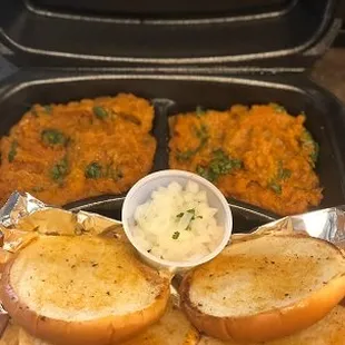 Pav Bhaji A popular Indian street food where toasted buns are served with spicy scrumptious mashed vegetable curry!