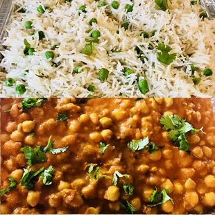 Chickpea Tikka Masala. Vegan / Vegetarian and Gluten free. Chickpeas cooked in hearty tikka masala sauce, served with flavored basmati rice