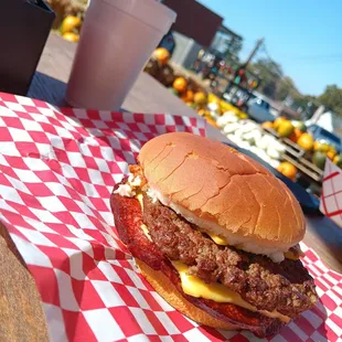 Fried bologna on a juicy burger.  Just yum.
