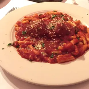 Homemade cavatelli and meatballs