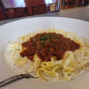 Replaced the tortellini with alfredo and meatsauce