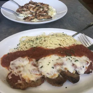 Blackened Chicken Alfredo , Eggplant Parm