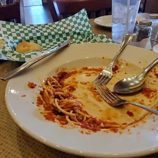 Spaghetti with meat sauce. Almost ate it all before I thought to take the picture. So good.