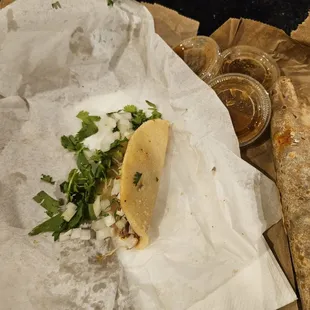 Small ass beef taco... Skinny ass adobado burrito