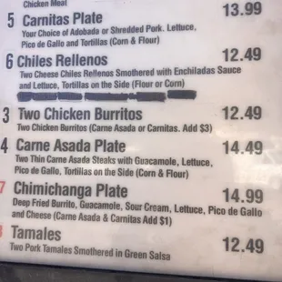 Combo plate menu