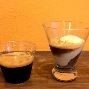 Affogato:  A scoop of vanilla ice cream topped with a shot of hot espresso!
 
 Iced Espresso