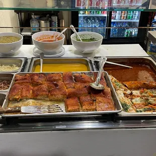 a variety of food items on display