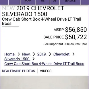 The truck in question including msrp and sale price