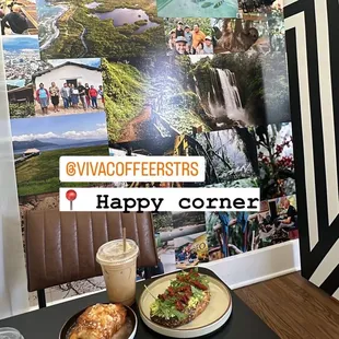 Avocado toast, ham &amp; cheese croissant, large iced vanilla latte