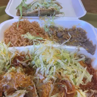 Looks like a mess, but it's tasty:) #6, chicken taco/chicken enchilada