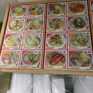 Menu as of October 2017