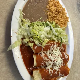 Asada Enchiladas; W/ Red sauce.